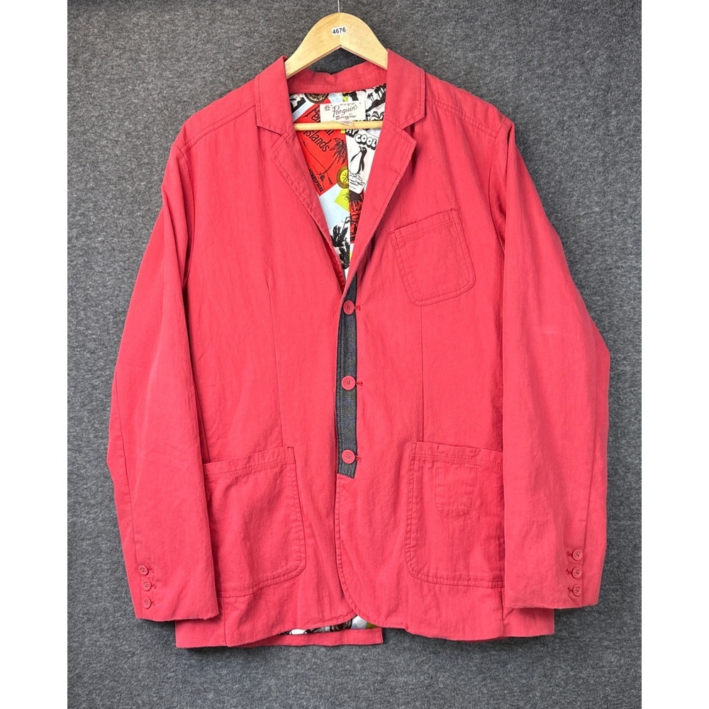 Original Penguin Blazer Women L Coral Pink Postcard Lining Preppy Jacket Pockets